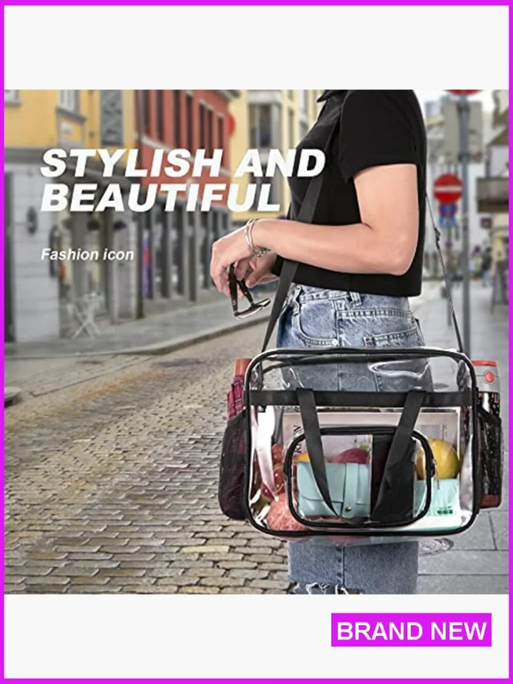 Clear Tote Bag Stadium Approved Large Transparent PVC Shoulder Strap